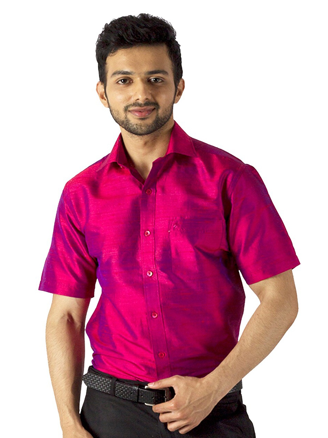 

Khoday Williams Classic Fit Spread Collar Opaque Casual Silk Shirt, Magenta