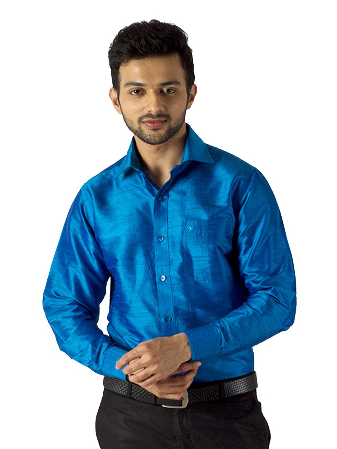 

Khoday Williams Spread Collar Classic Pure Silk Casual Shirt, Blue