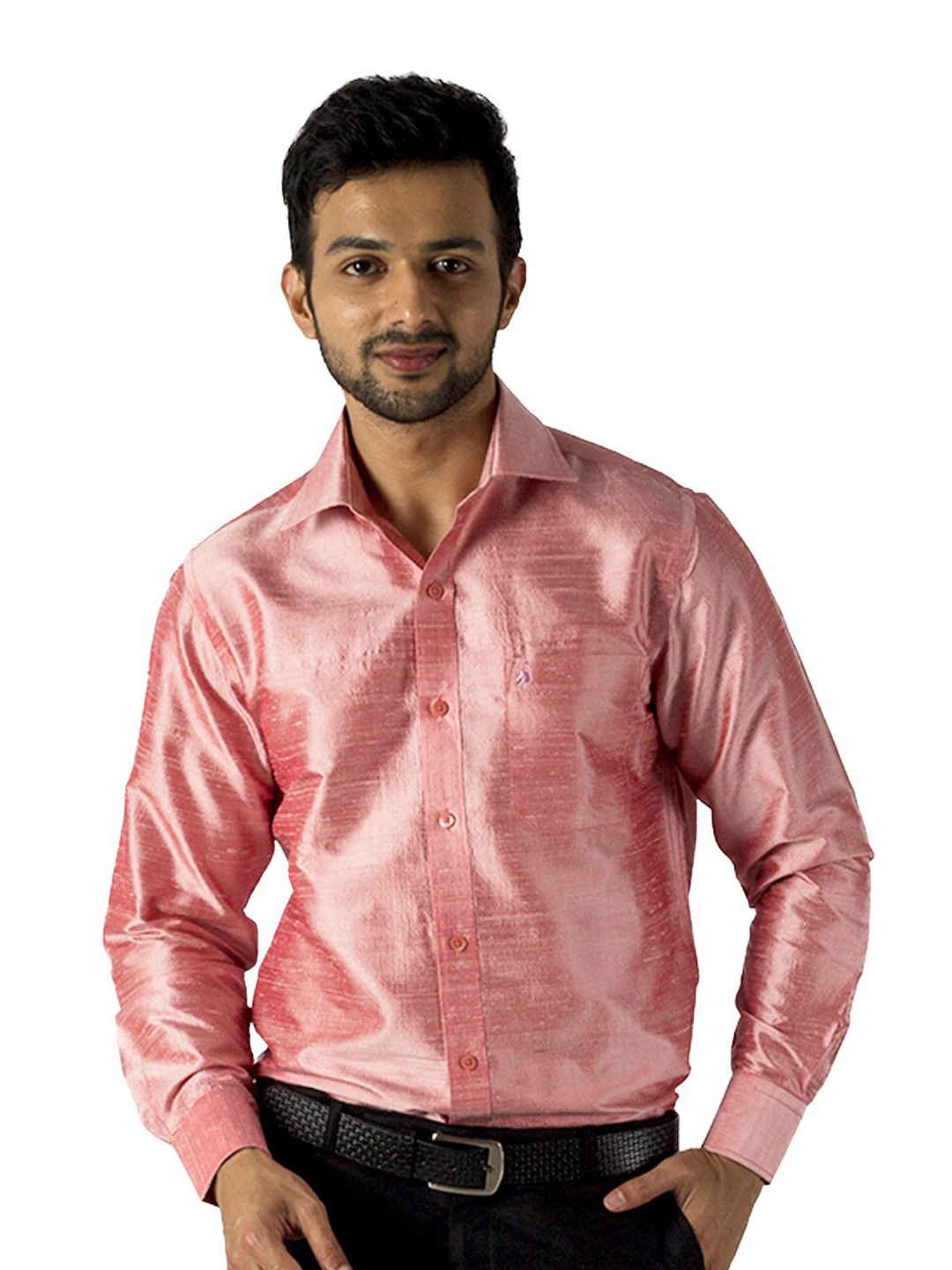 

Khoday Williams Classic Fit Spread Collar Opaque Casual Silk Shirt, Pink