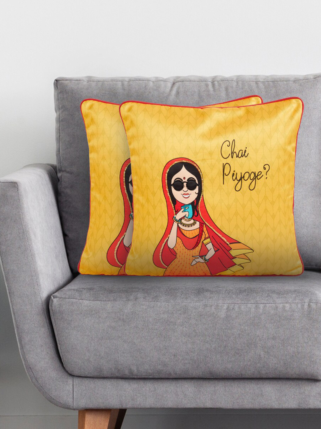 

Home Centre Aurora Yellow & Red 2 Pieces Quirky Square Cushion Covers