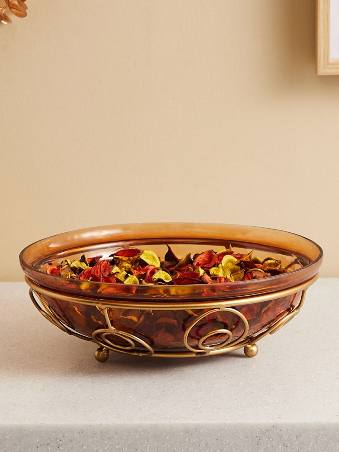 

Home Centre Beige Decorative Bowl With Metal Stand