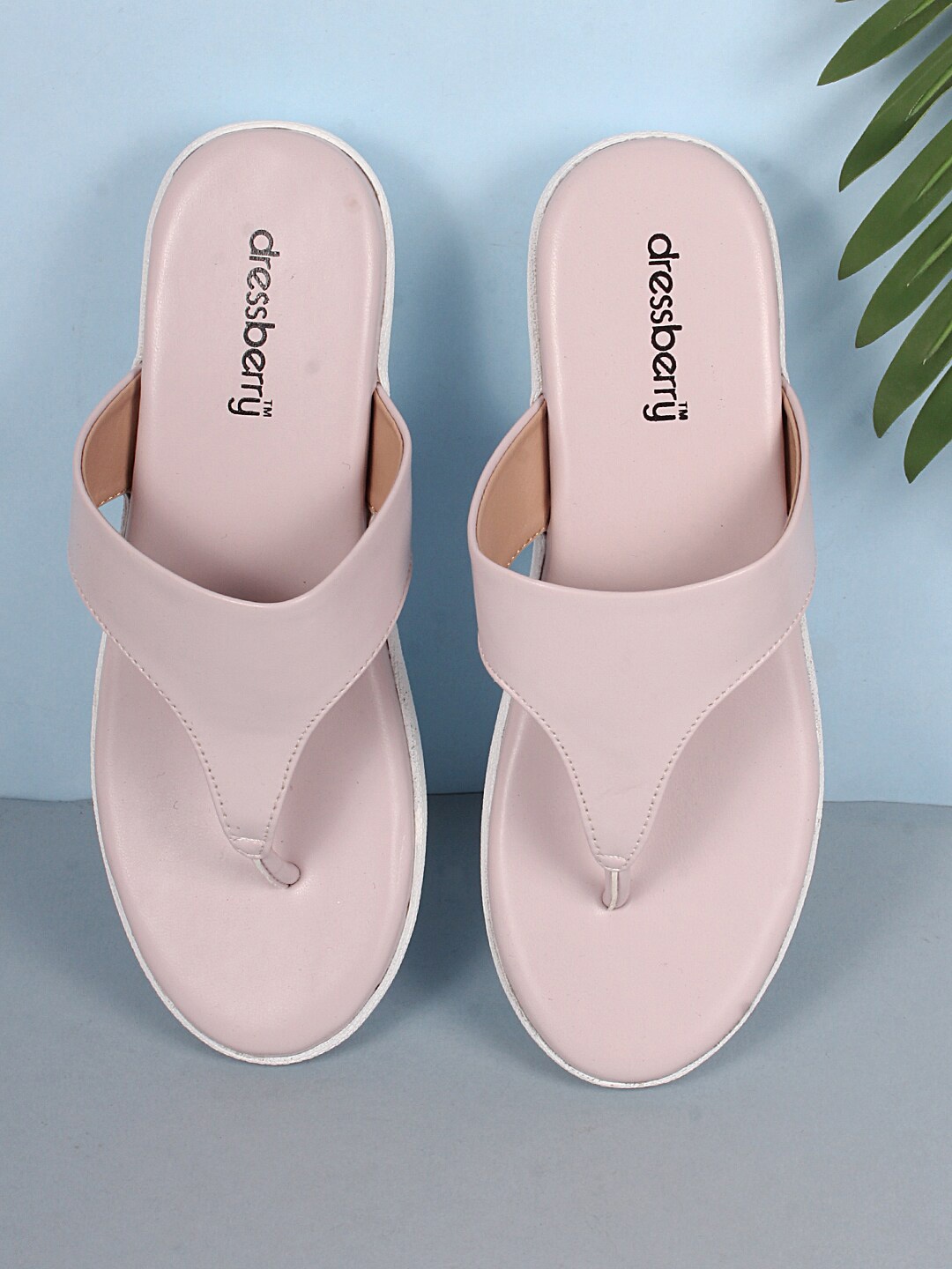 

DressBerry Pink & White Textured Open Toe Flats, Peach