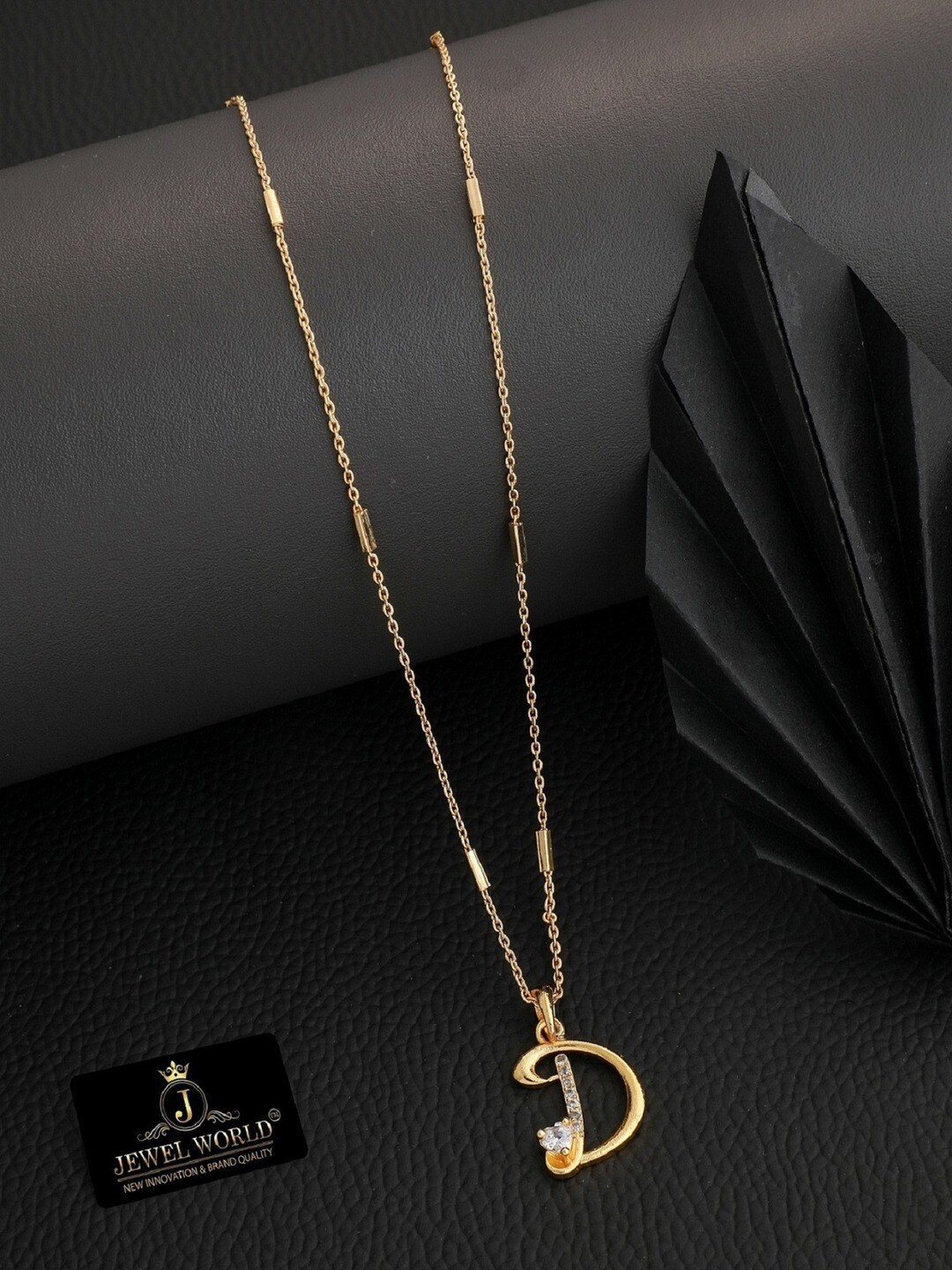 

JEWEL WORLD Gold-Plated D Letter Stone Studded Necklace
