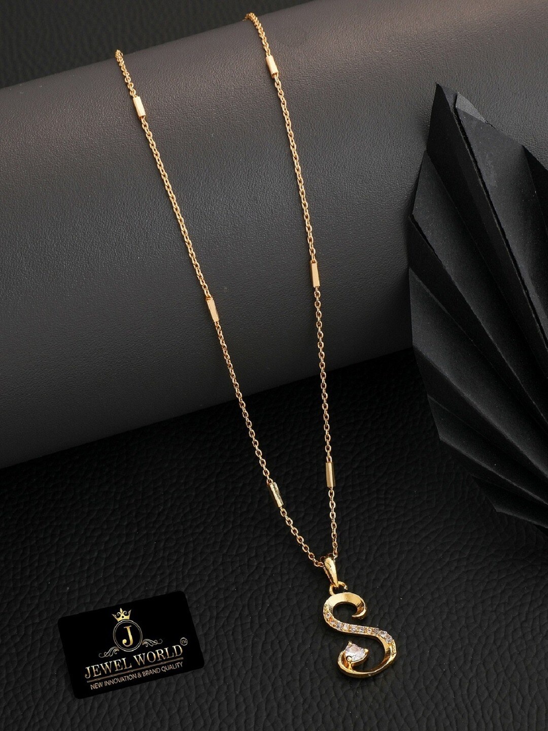 

JEWEL WORLD Gold-Plated S Letter Stone Studded Necklace