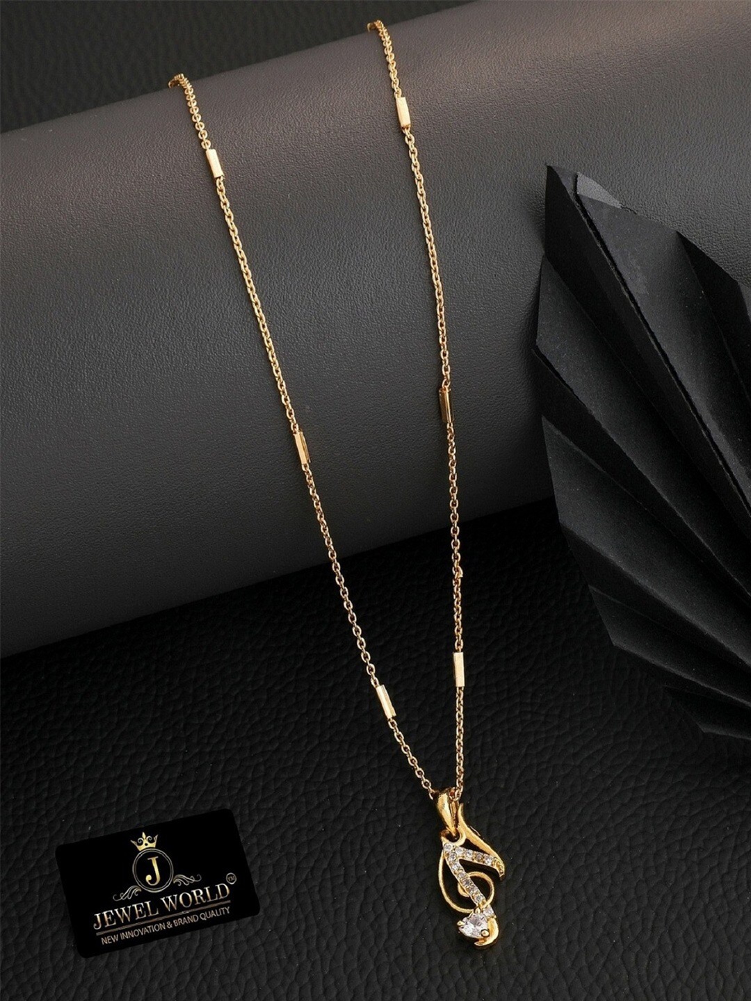 

JEWEL WORLD Gold-Plated N Letter Stone Studded Necklace