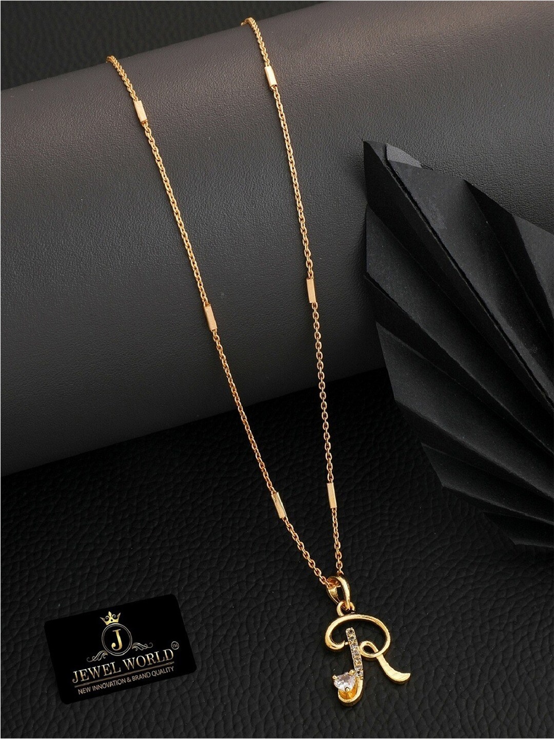 

JEWEL WORLD Gold-Plated R Letter Stone Studded Necklace