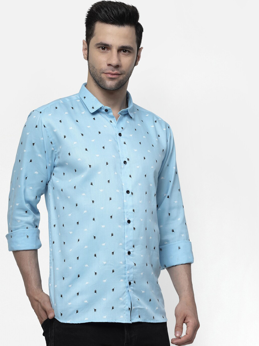 

allan peter Classic Conversational Printed Cotton Casual Shirt, Blue
