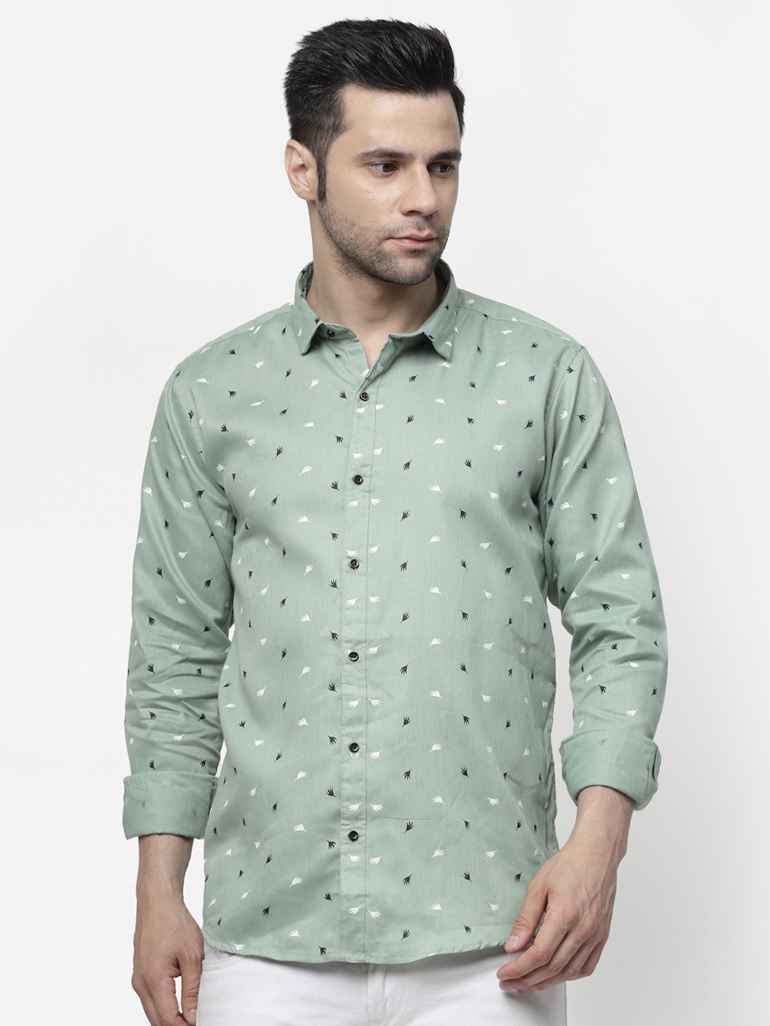 

allan peter Classic Conversational Printed Cotton Casual Shirt, Green