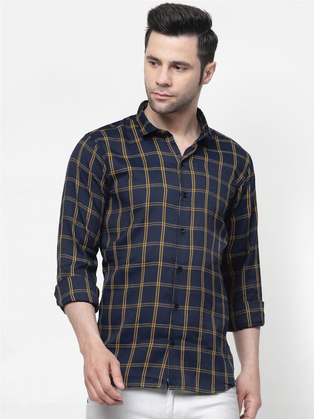 

allan peter Classic Tartan Checked Cotton Casual Shirt, Yellow