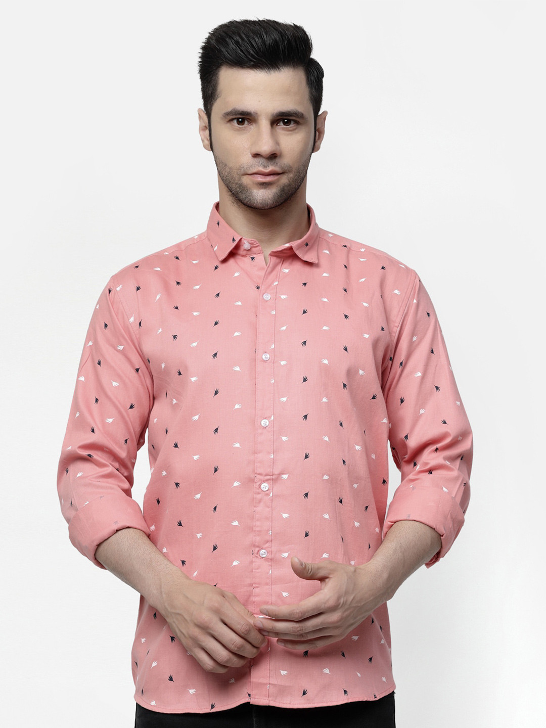 

allan peter Classic Conversational Printed Cotton Casual Shirt, Pink