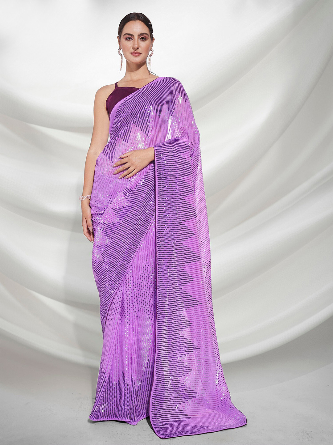 

Mitera Purple Embellished Sequinned Pure Georgette Saree