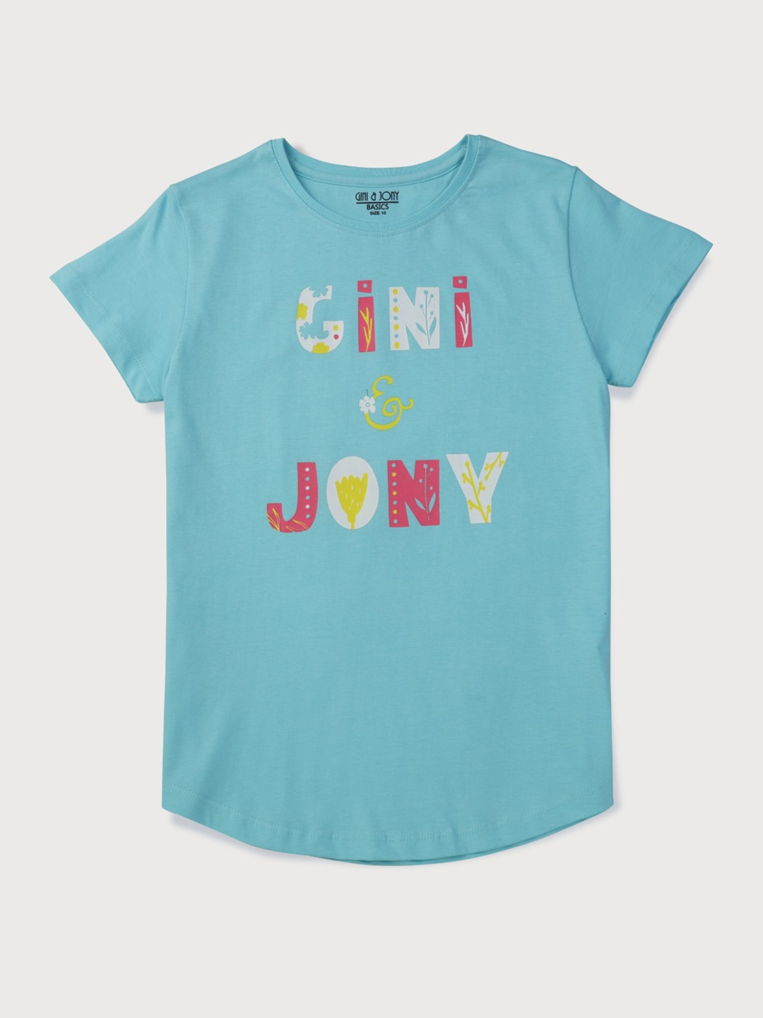

Gini and Jony Girls Typography Printed Tshirt, Turquoise blue