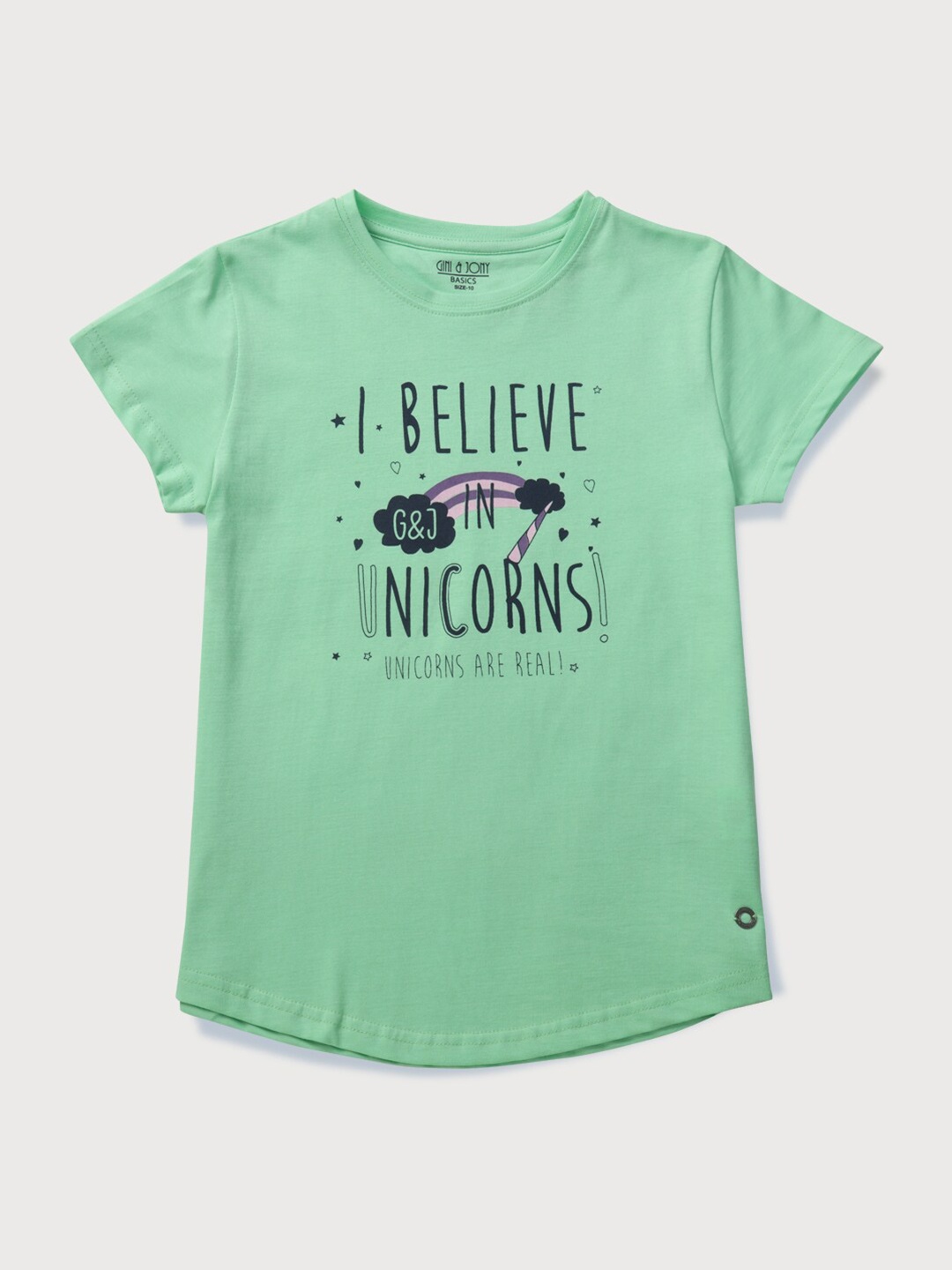 

Gini and Jony Girls Typography Printed Cotton T-Shirt, Sea green