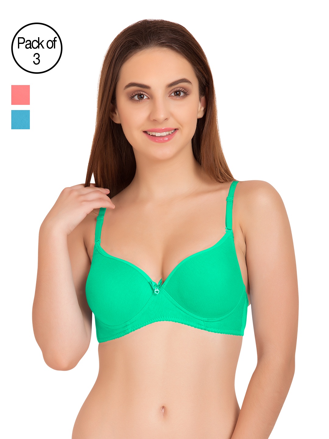 

Tweens Pack of 3 Medium-Coverage T-shirt Bras TW91520, Sea green