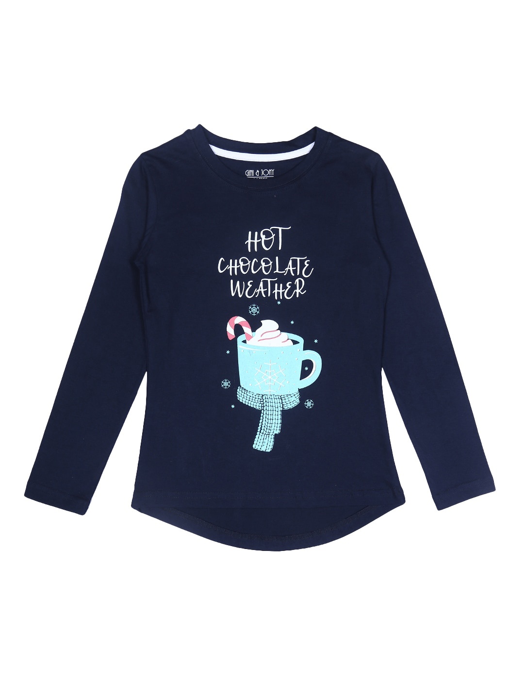 

Gini and Jony Girls Typography Printed Round Neck Cotton T-shirt, Navy blue