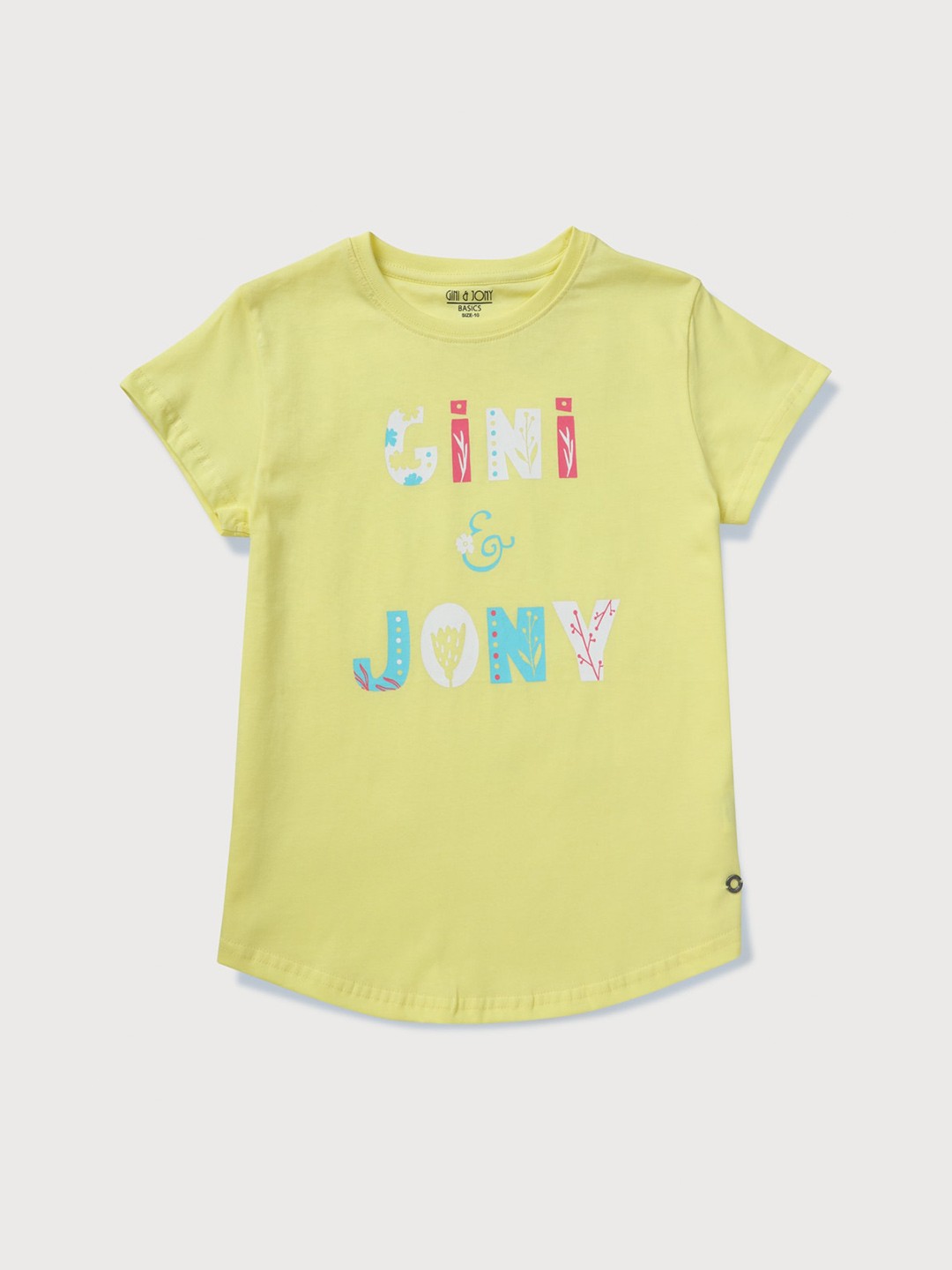 

Gini and Jony Girls Typography Printed Round Neck Cotton T-shirt, Yellow