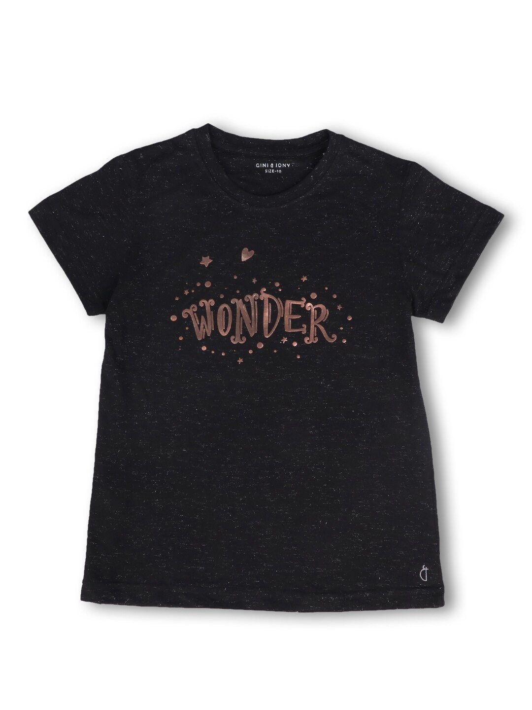 

Gini and Jony Infant Girls Typography Printed Round Neck Cotton T-shirt, Black