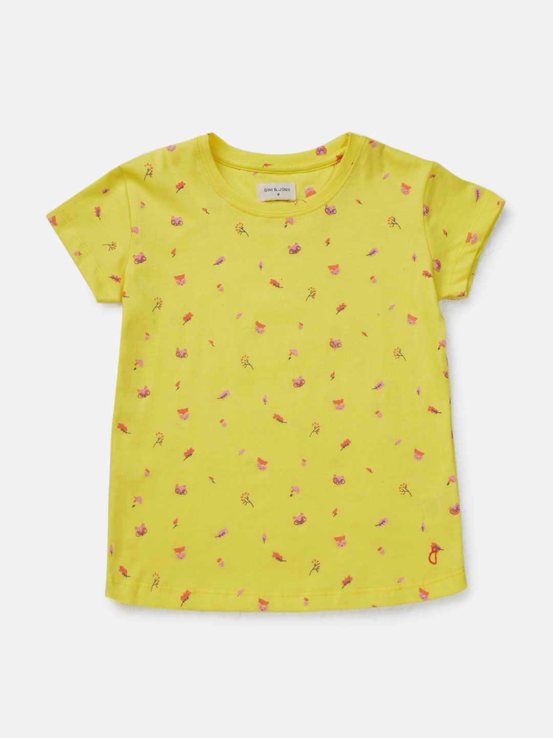 

Gini and Jony Infants Girls Conversational Printed Cotton T-shirt, Yellow