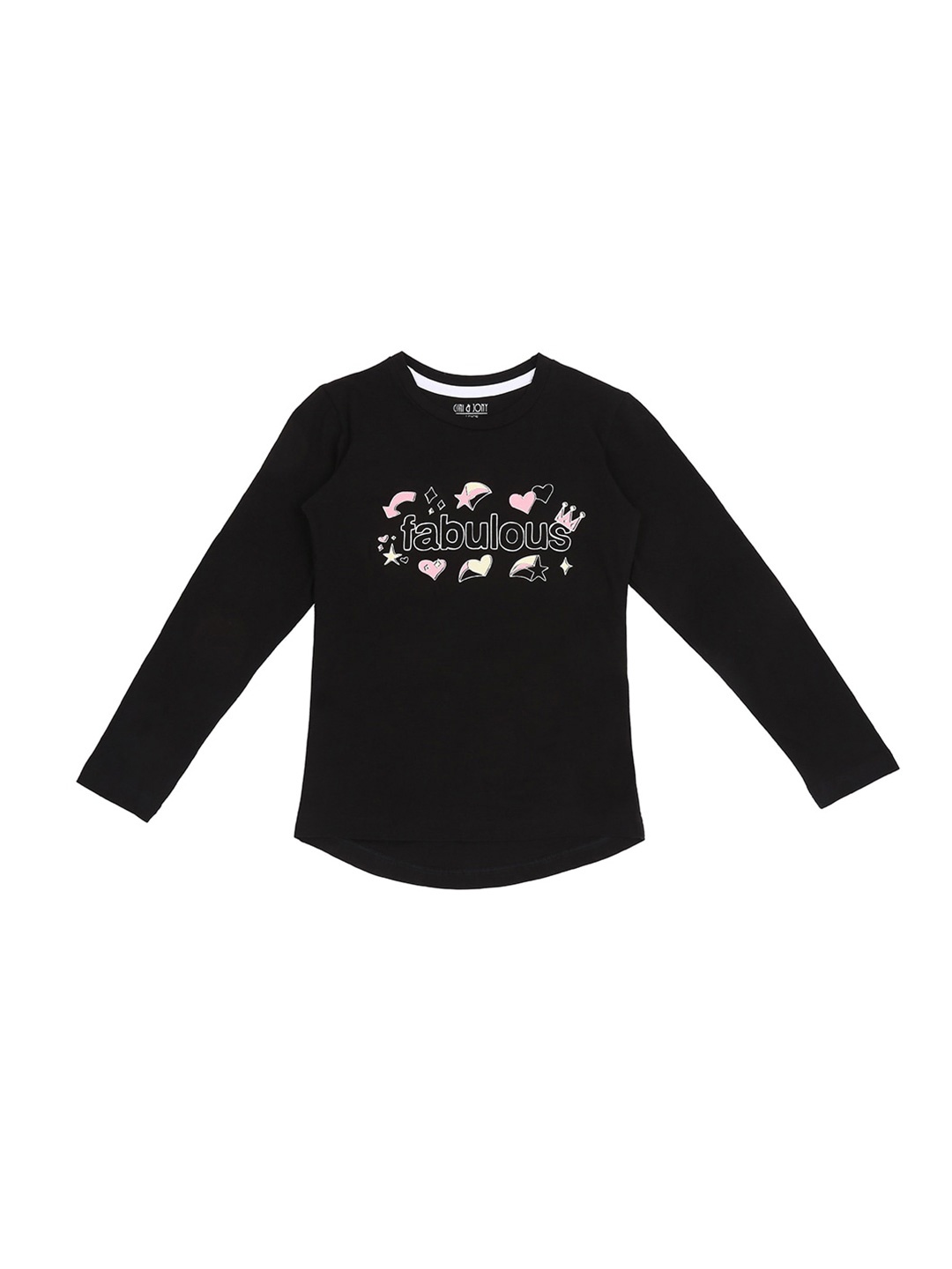 

Gini and Jony Girls Typography Printed Long Sleeves Cotton Top, Black