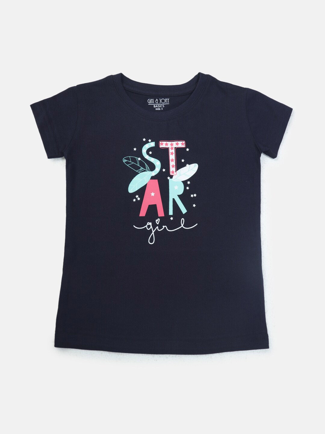 

Gini and Jony Girls Typography Printed Round Neck Cotton T-Shirt, Navy blue