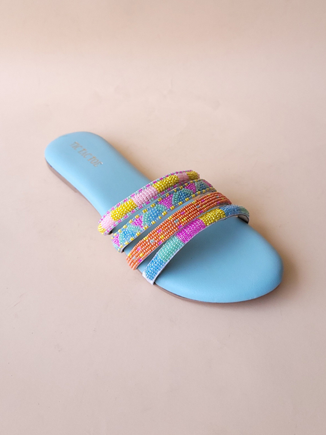

TIC TAC TOE Embellished Open Toe Flats, Blue