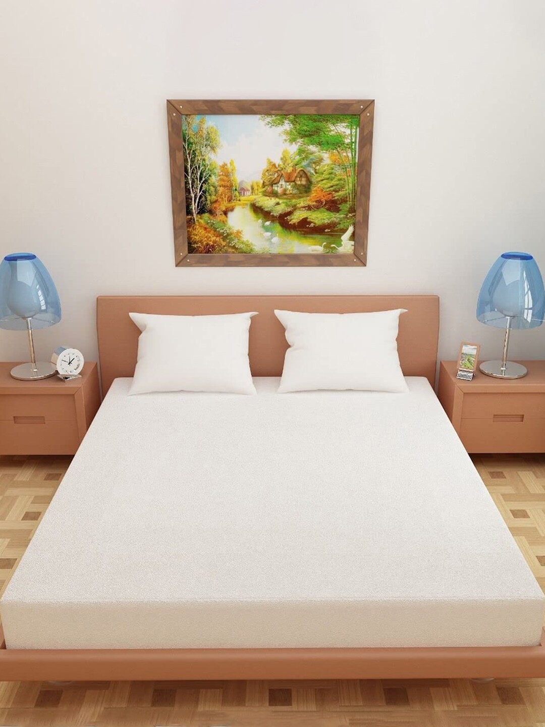 

Kuber Industries White Cotton Waterproof Elasticated Double Bed Mattress Protector