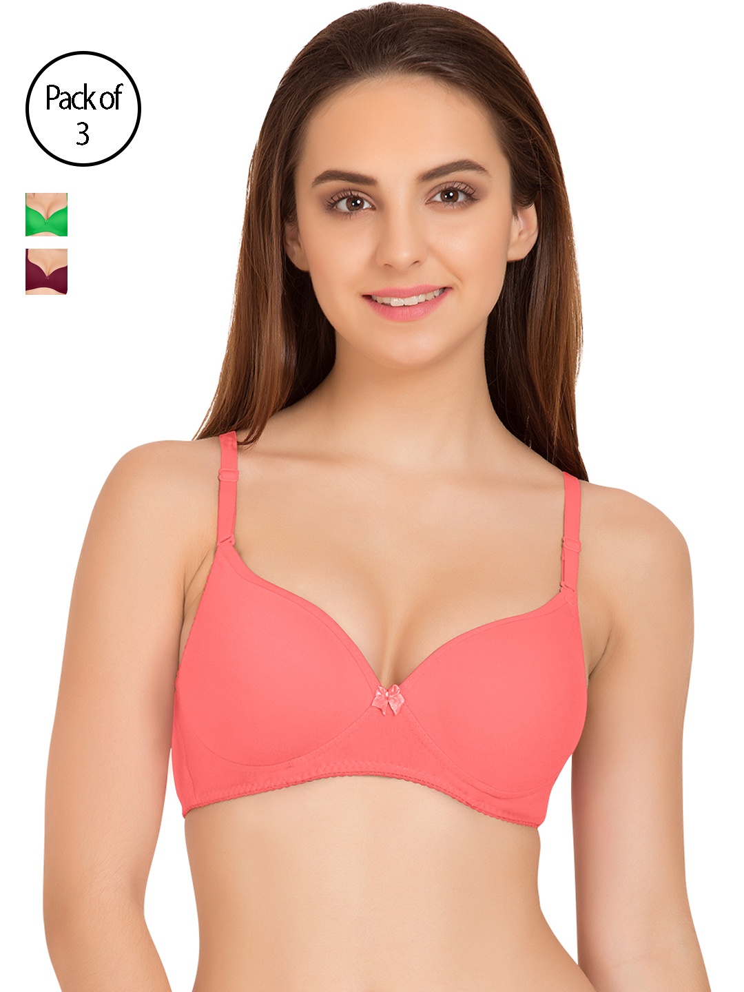 

Tweens Pack of 3 Medium-Coverage T-shirt Bras TW91520, Coral