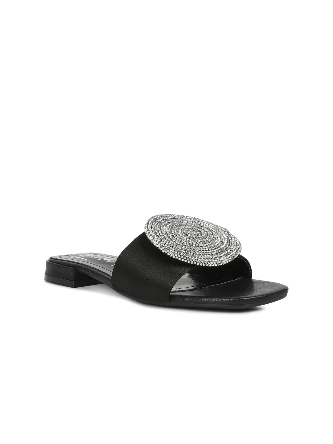 

London Rag Embellished Open Toe Flats, Black