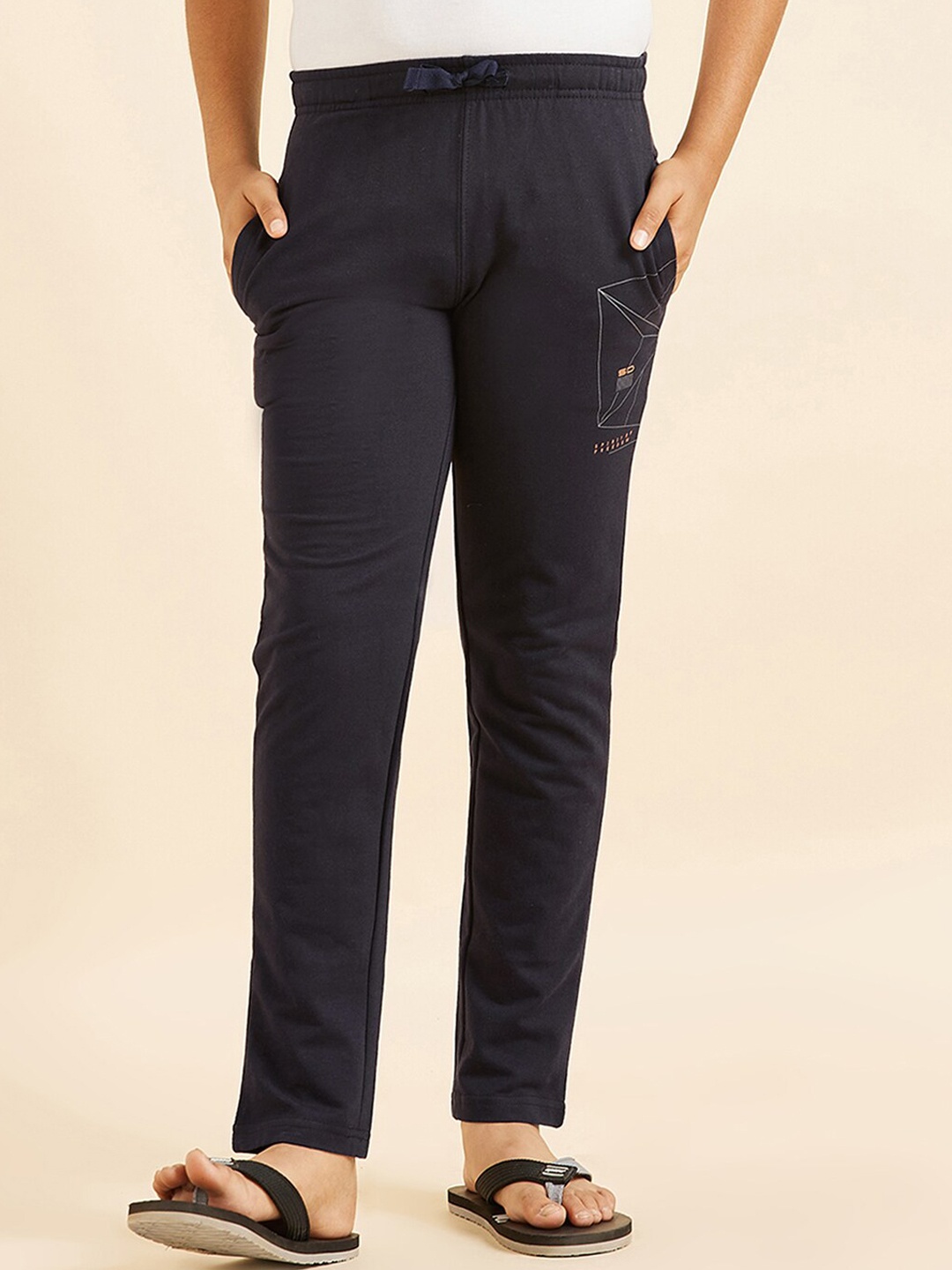 

Sweet Dreams Boys Navy Blue Mid-Rise Relaxed-Fit Lounge Pants