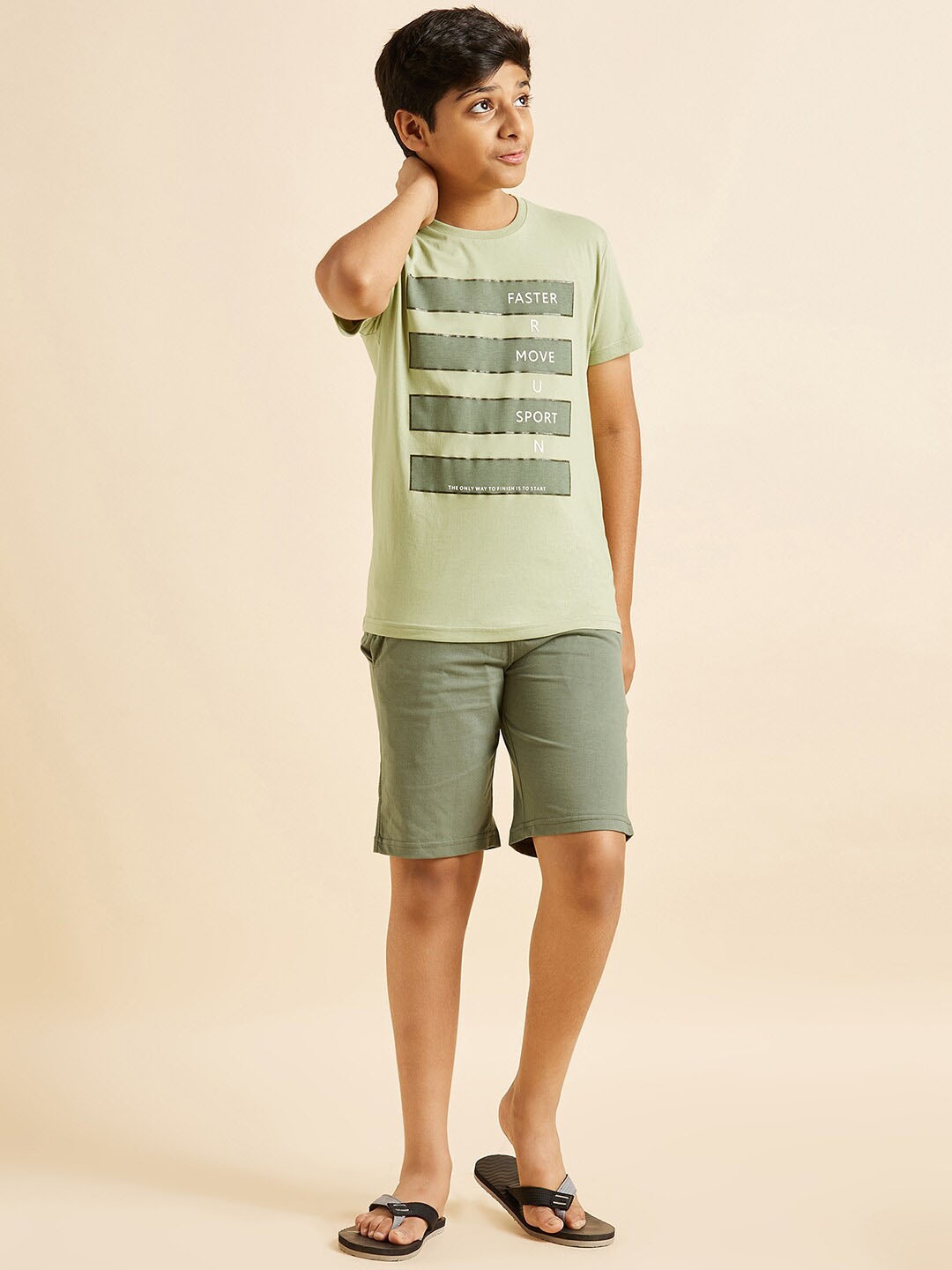 

Sweet Dreams Boys Green & Olive Green Typography Printed Night Suit