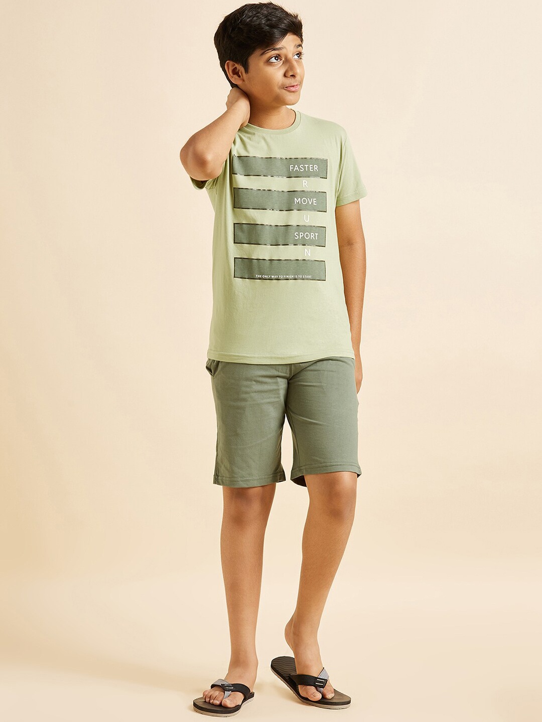 

Sweet Dreams Boys Green & White Typography Printed Night Suit