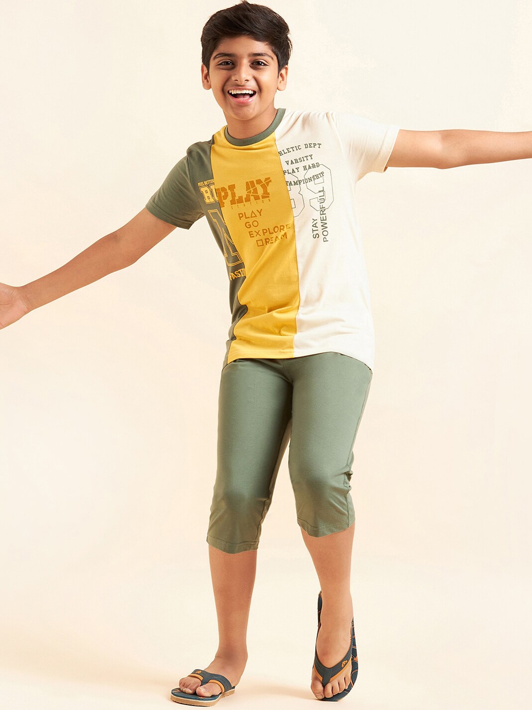

Sweet Dreams Boys Mustard & Green Typography Printed Night Suit