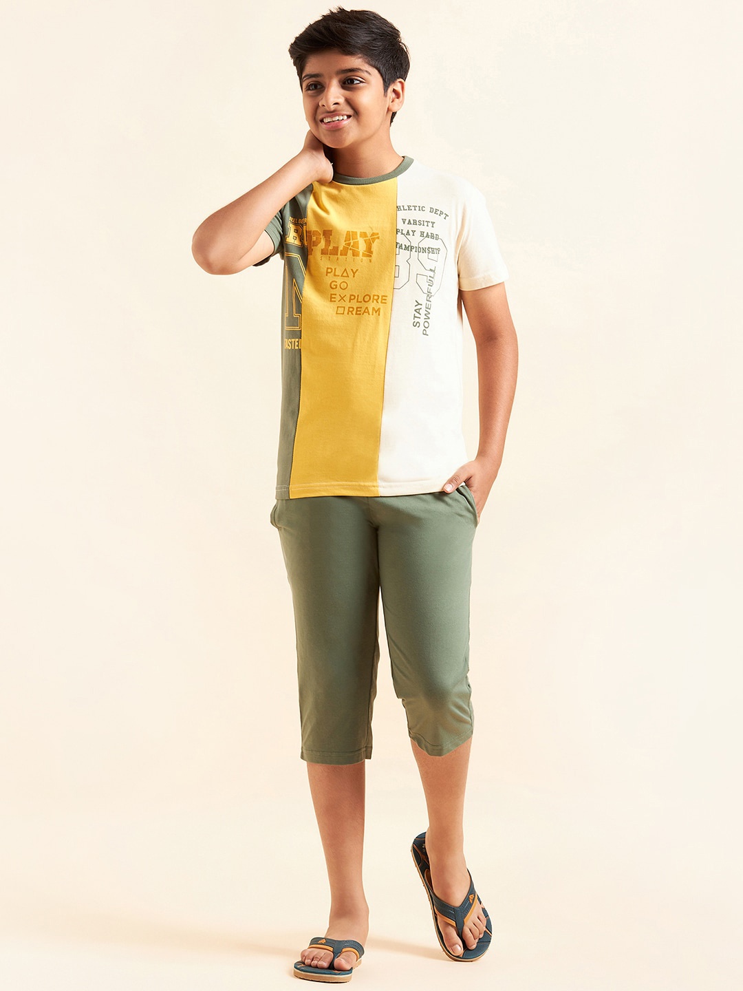 

Sweet Dreams Boys Mustard & Green Typography Printed Night Suit
