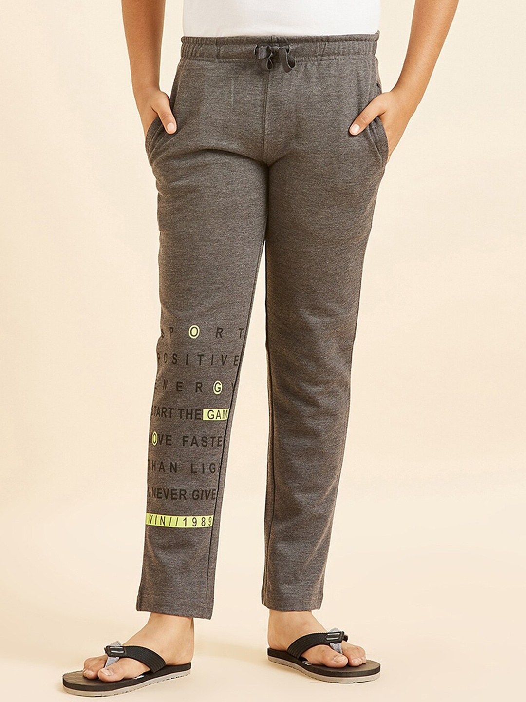 

Sweet Dreams Boys Charcoal Mid-Rise Relaxed-Fit Lounge Pants