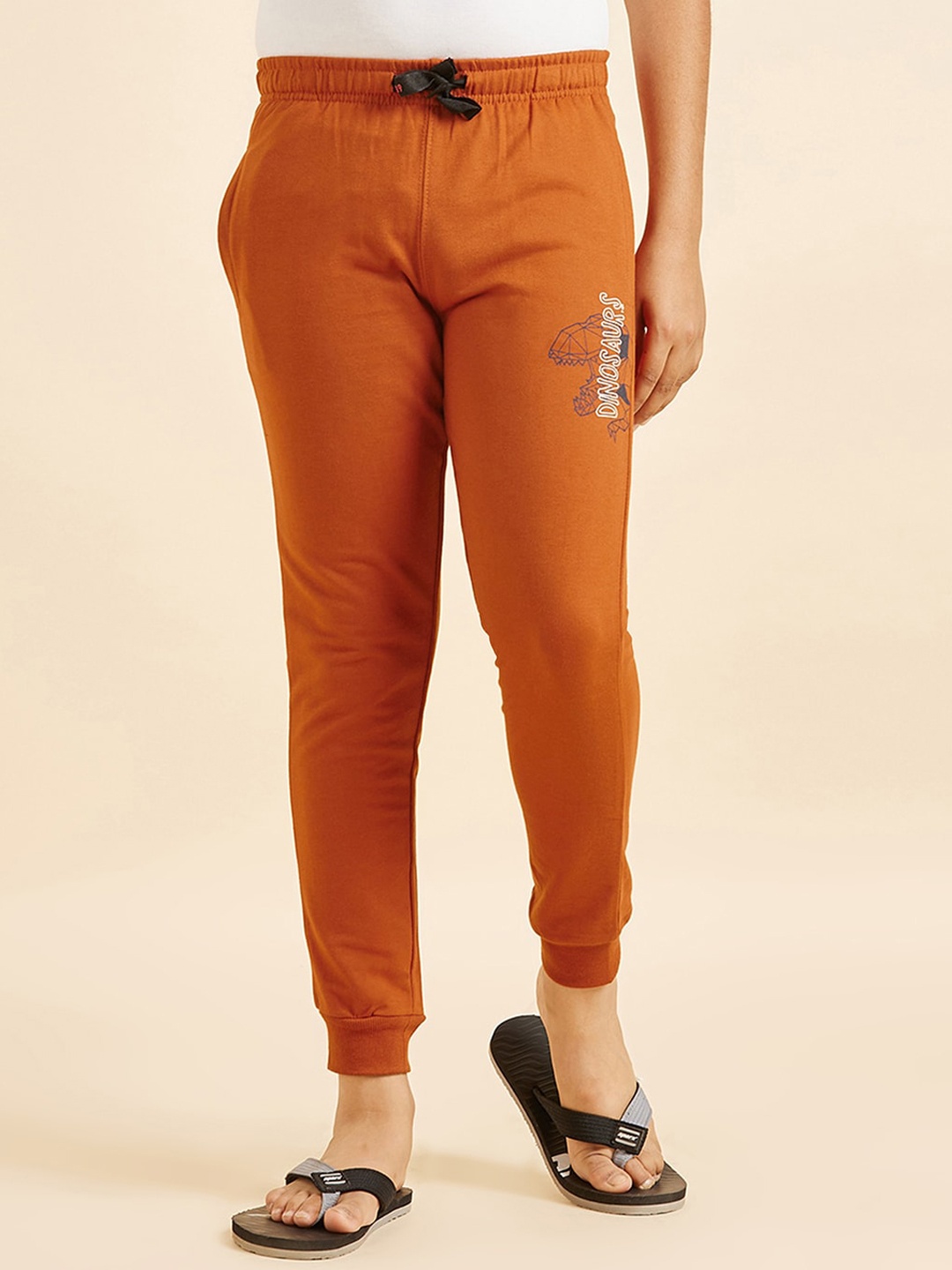 

Sweet Dreams Boys Rust Mid-Rise Relaxed-Fit Pure Cotton Lounge Joggers