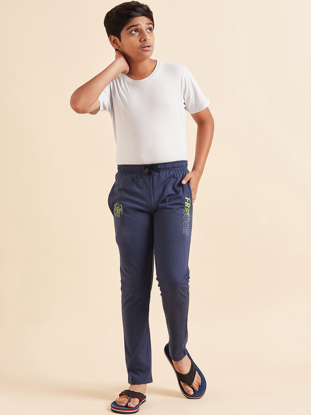 

Sweet Dreams Boys Navy Blue Mid-Rise Relaxed-Fit Pure Cotton Lounge Pants