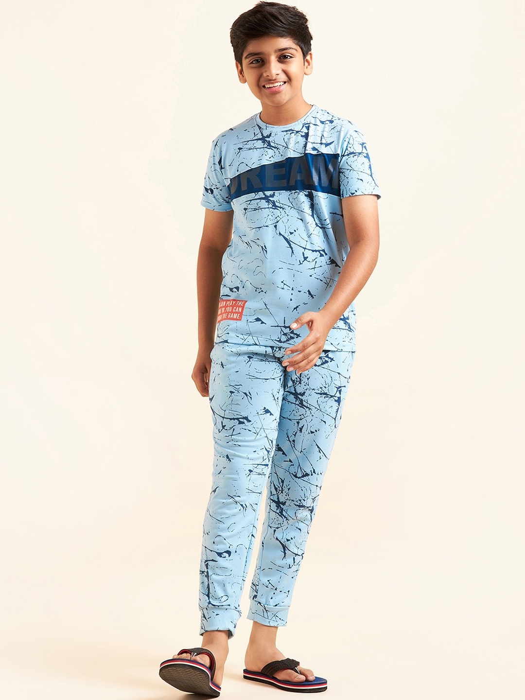 

Sweet Dreams Boys Navy Blue & Orange Abstract Printed Night Suit