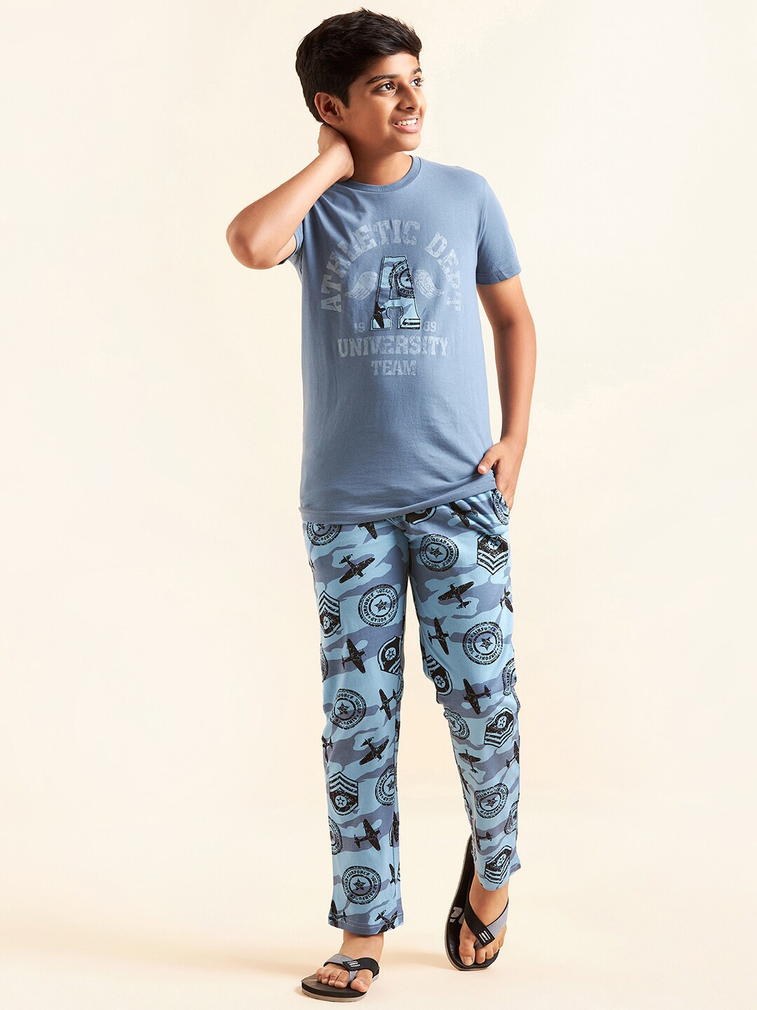 

Sweet Dreams Boys Blue & Black Printed Pure Cotton Night suit
