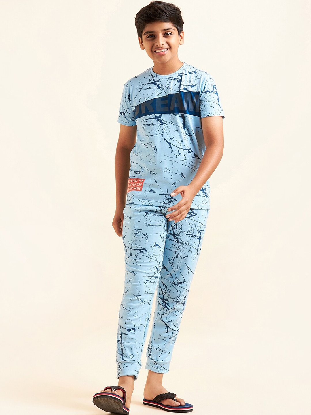 

Sweet Dreams Boys Navy Blue Abstract Printed Night Suit