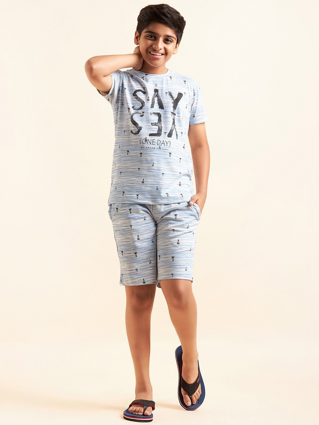 

Sweet Dreams Boys Blue & White Abstract Printed Night Suit