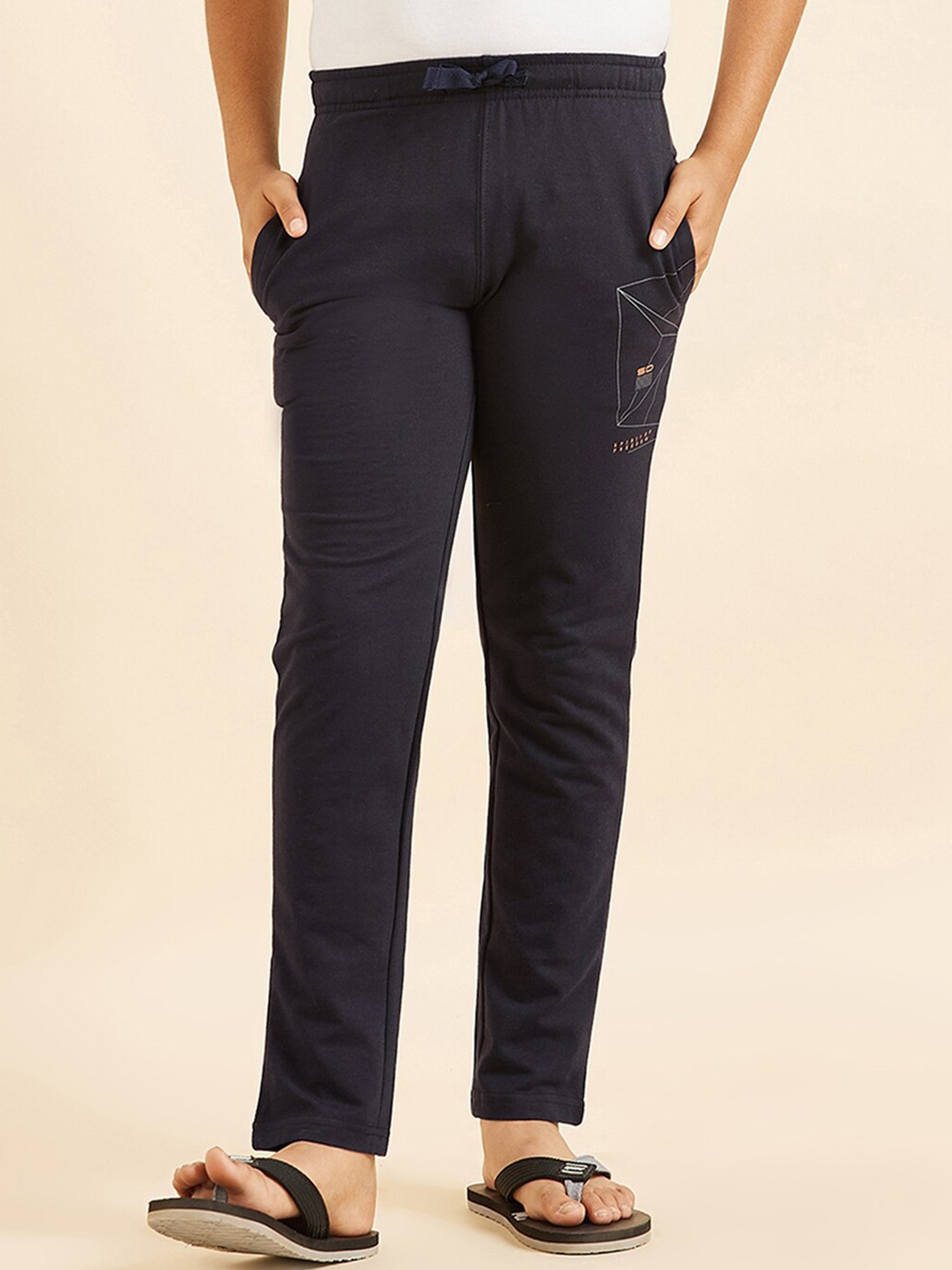 

Sweet Dreams Boys Navy Blue Mid-Rise Relaxed-Fit Pure Cotton Lounge Pants