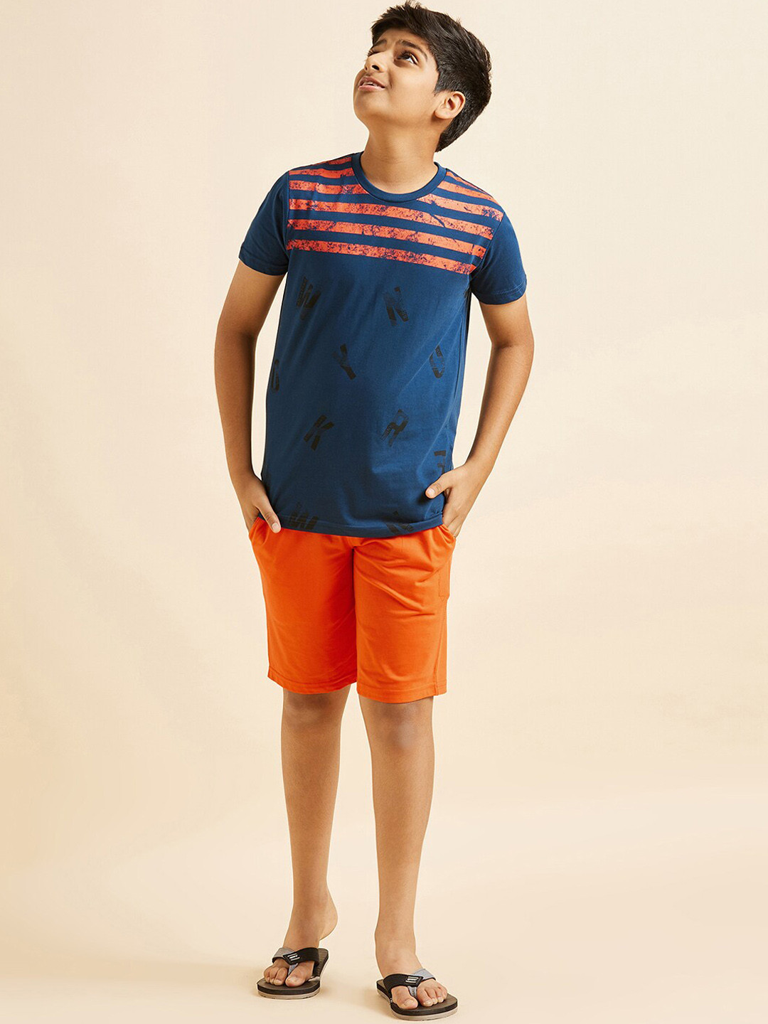 

Sweet Dreams Boys Navy Blue & Orange Printed Night suit