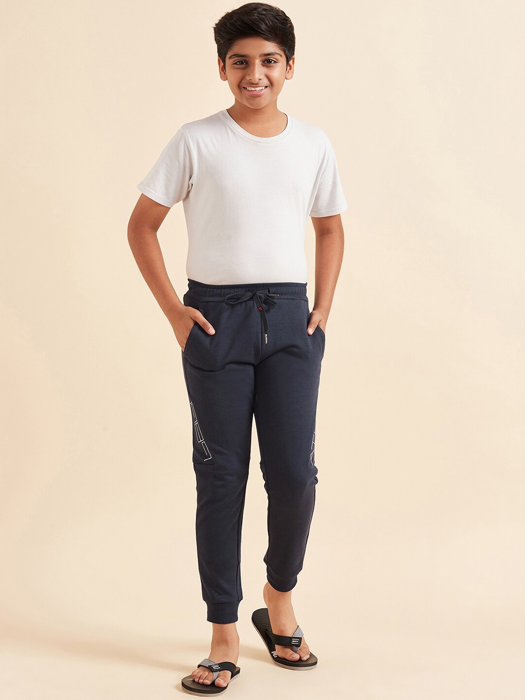 

Sweet Dreams Boys Navy Blue Mid-Rise Relaxed-Fit Pure Cotton Lounge Joggers