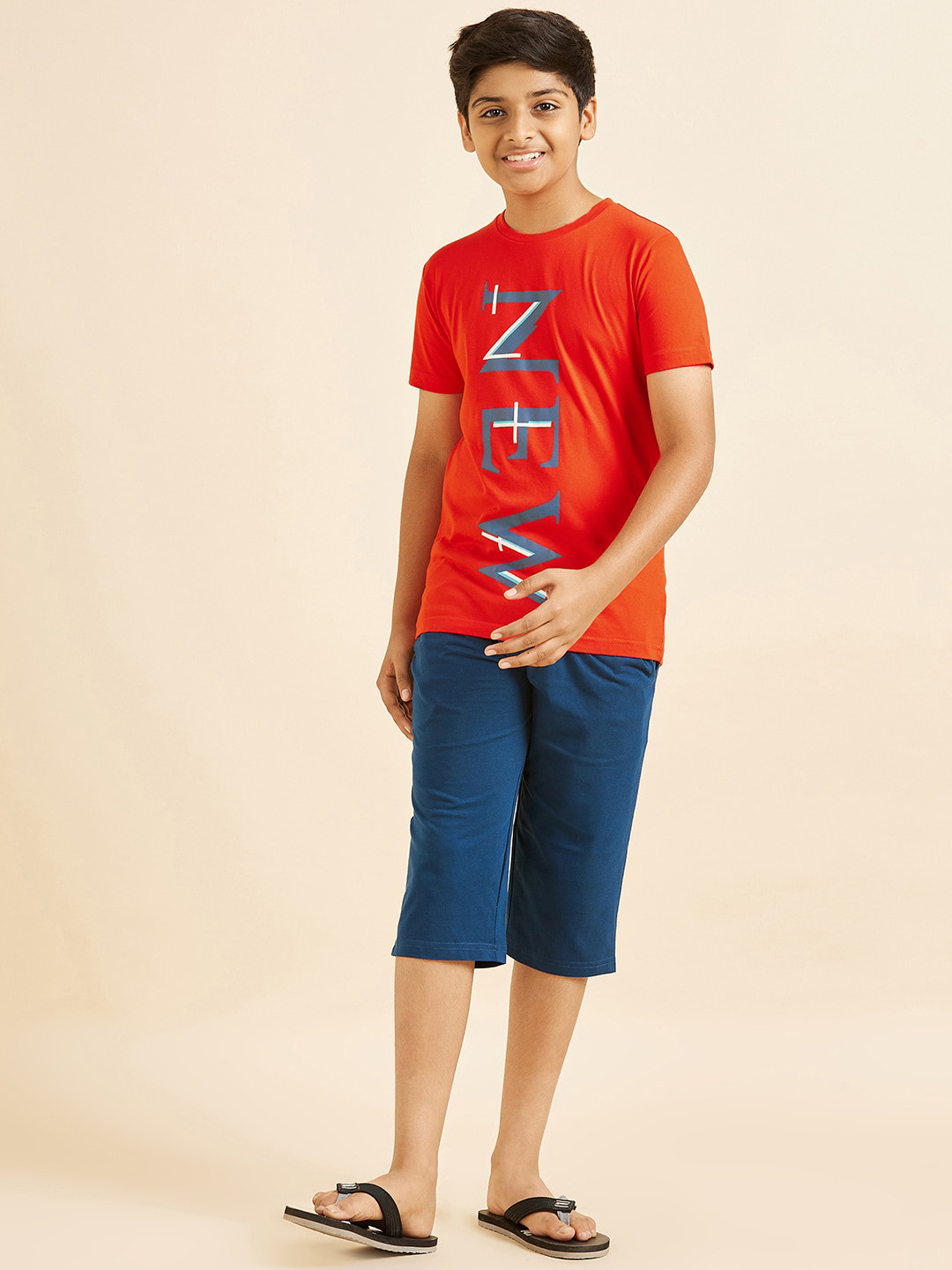 

Sweet Dreams Boys Red & Navy Blue Typography Printed Night Suit