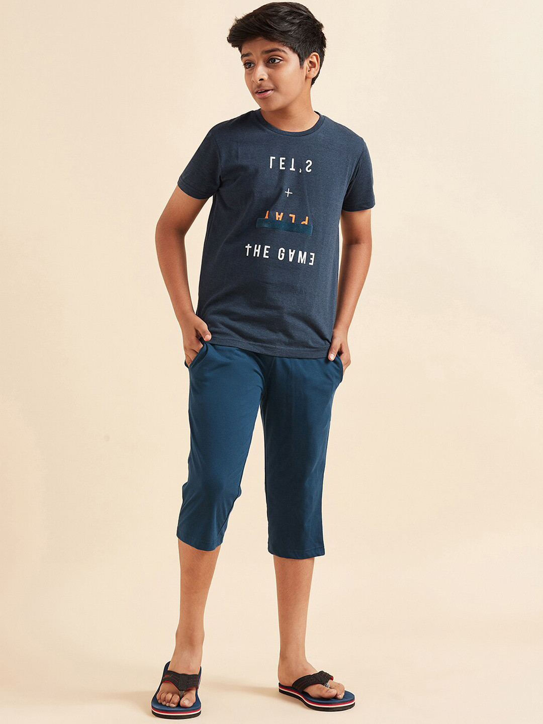 

Sweet Dreams Boys Navy Blue & White Typography Printed Night Suit