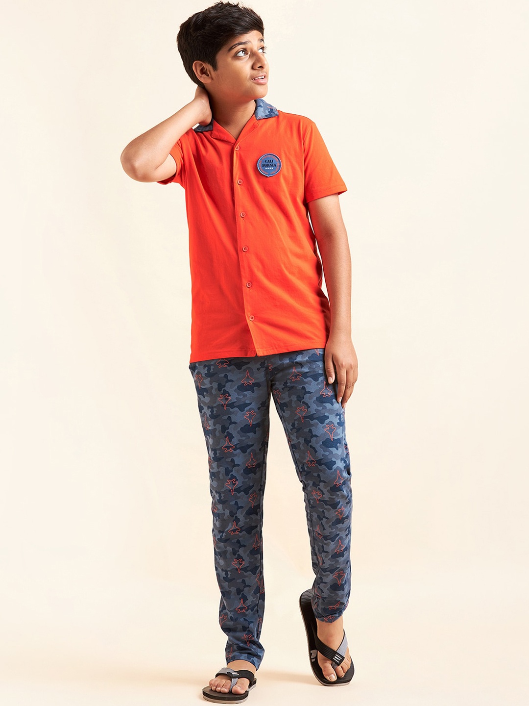 

Sweet Dreams Boys Red & Blue Camouflage Printed Pure Cotton Night Suit
