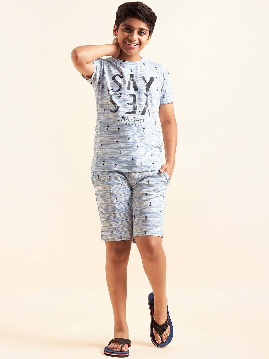 

Sweet Dreams Boys Blue & Black Abstract Printed Night Suit
