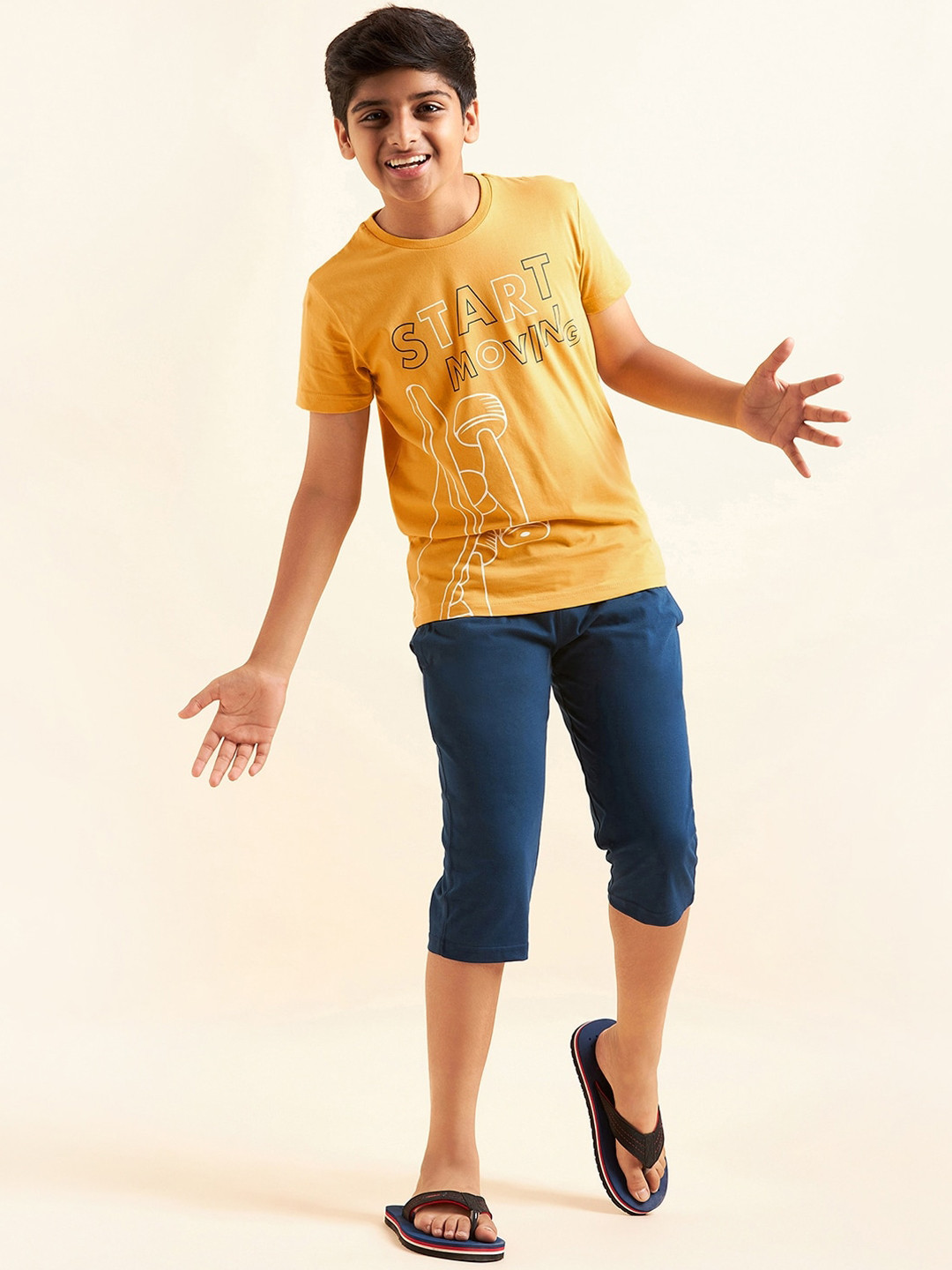 

Sweet Dreams Boys Mustard Yellow & Navy Blue Printed Night suit