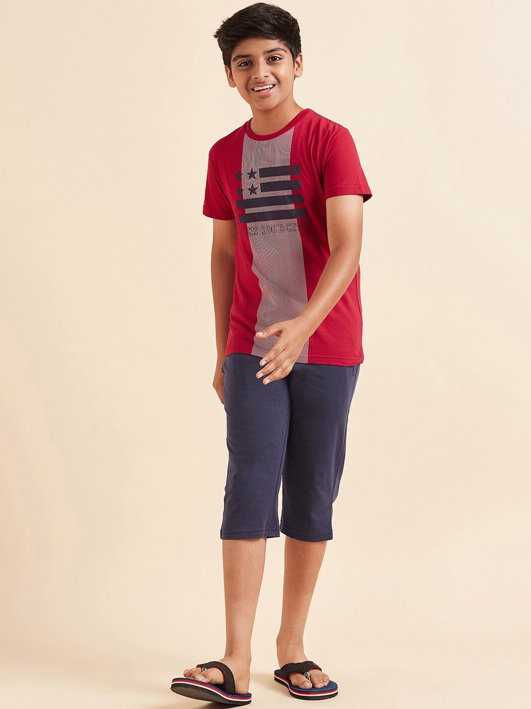 

Sweet Dreams Boys Red & Navy Blue Geometric Printed Night Suit