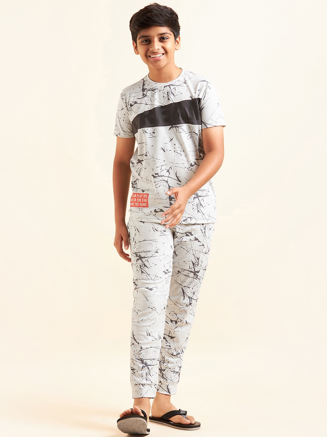 

Sweet Dreams Boys White & Black Printed Night suit